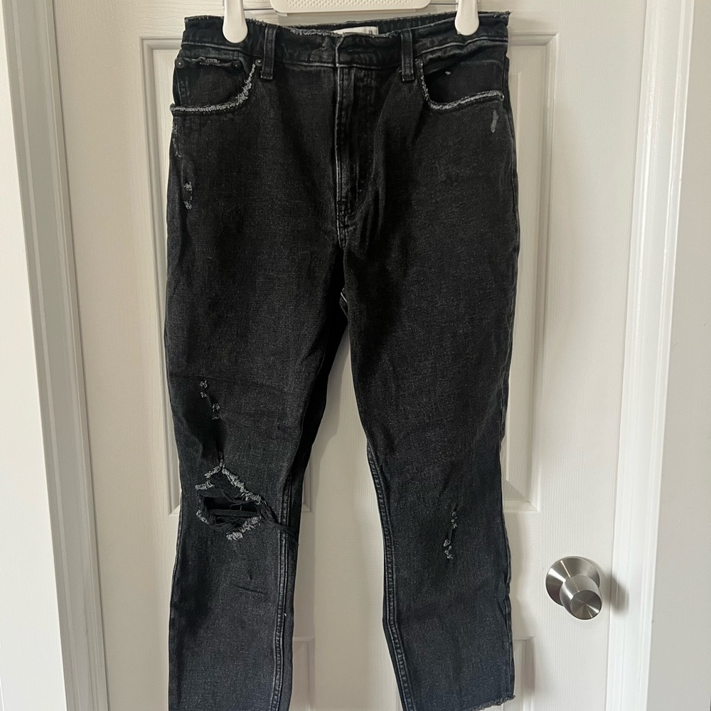 Abercrombie & Fitch Curve Love The Skinny High Rise Charcoal Distressed